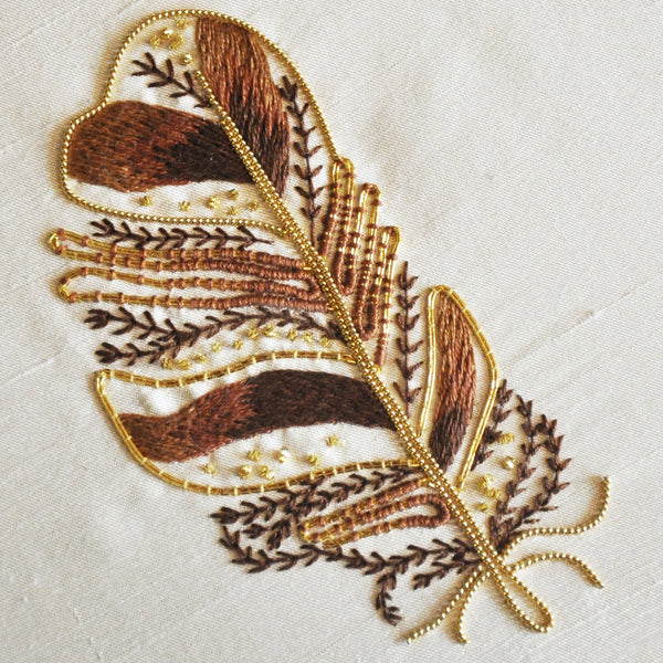 Metalwork Tawny Owl Feather Hand Embroidery Kit - The Bluebird Embroidery Co.