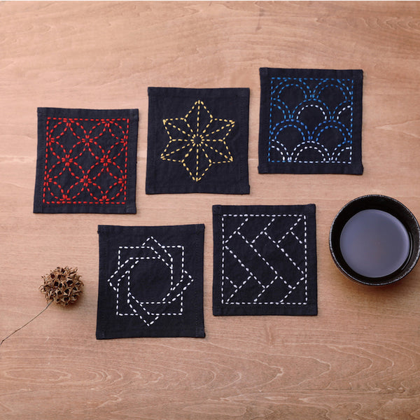 Sashiko Coaster Collection Ink Black Sashiko Kit by Olympus TC-1