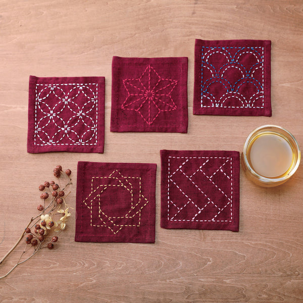 Sashiko Coaster Collection Red Sashiko Kit by Olympus TC-3