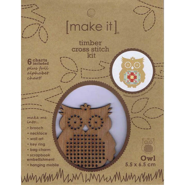 Owl Timber Shaped Cross Stitch Kit by Make It