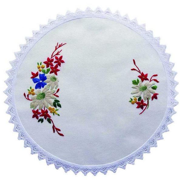 Traced Linen Traycloth - Flannel Flower 30cm round by Make-IT